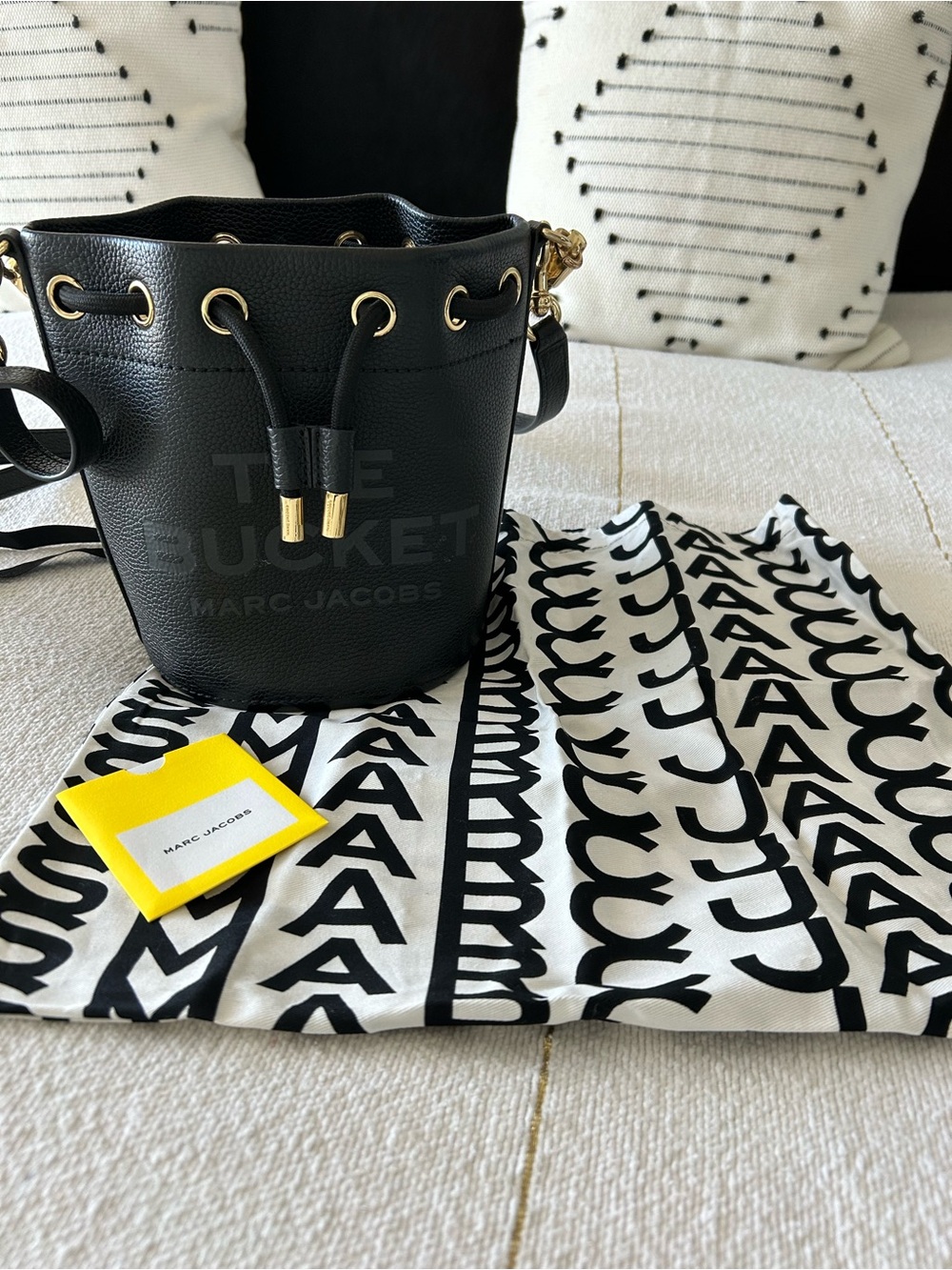 Marc Jacobs Black Leather Bucket Bag with Gold Hardware